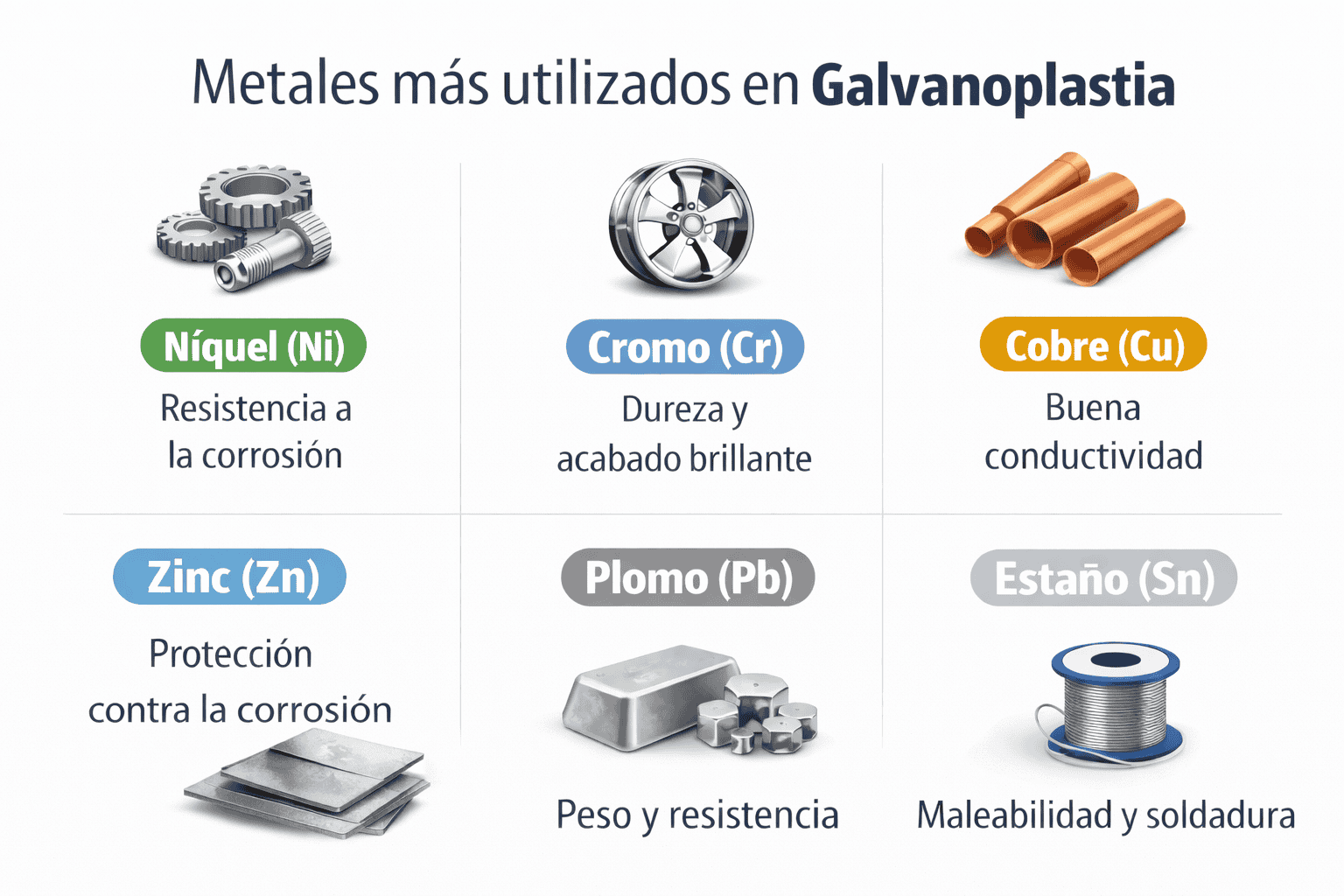 Metales más utilizados en galvanoplastia | Conalsol